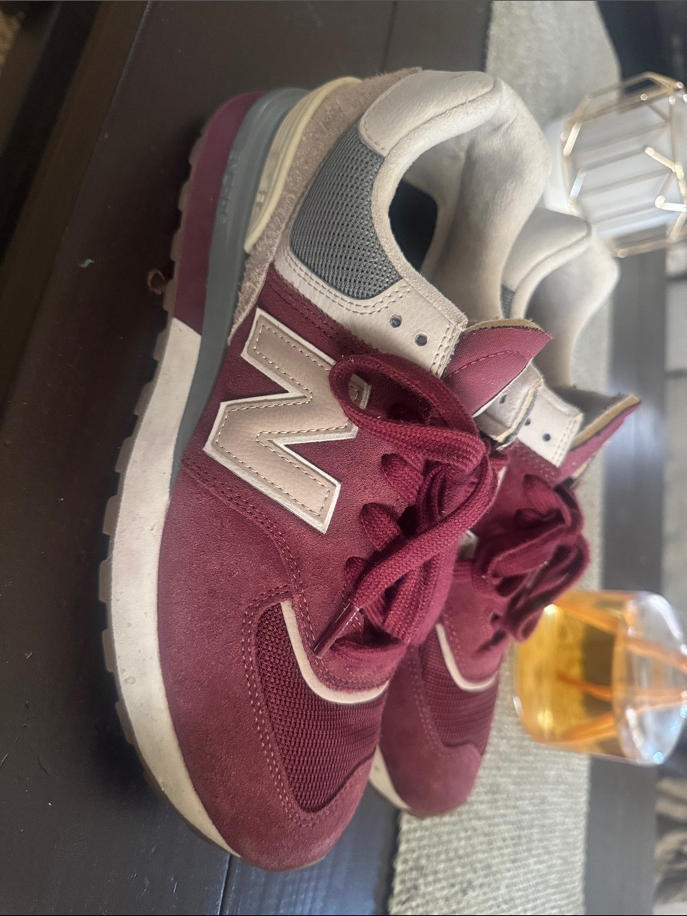 New Balance Mens Burgundy and Cream Retro Sneakers